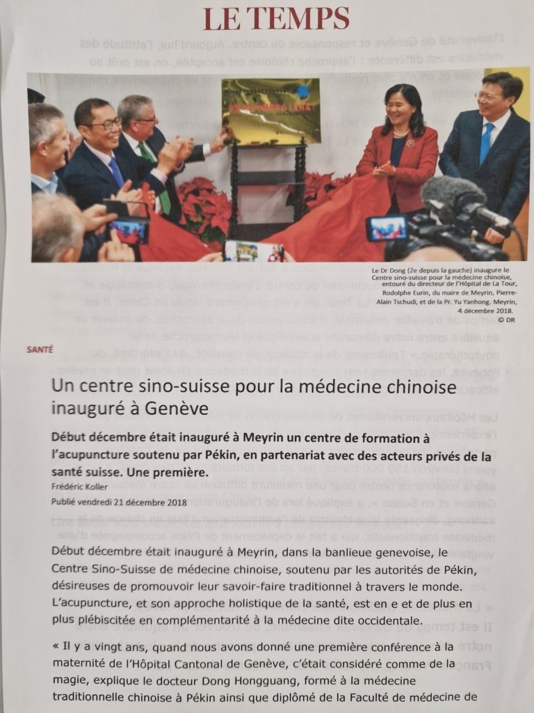 Le Temps, 21 de diciembre de 2018 - Se inaugura en Ginebra un centro chino-suizo dedicado a la medicina china