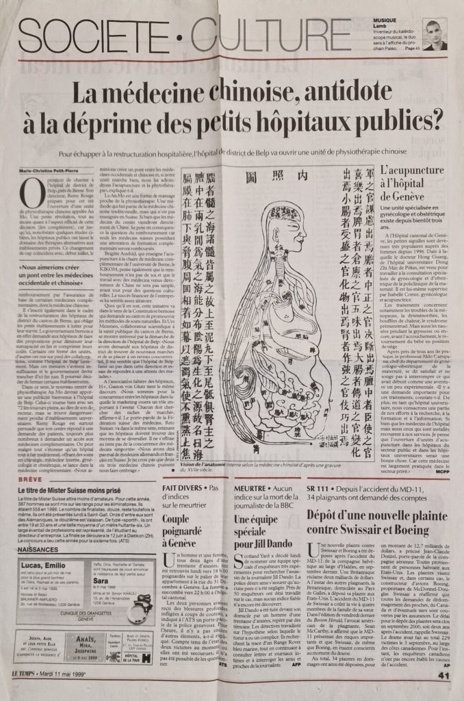 Le Temps, 11 de mayo de 1999 - ¿Es la medicina china el antídoto contra la crisis de los pequeños hospitales públicos?
